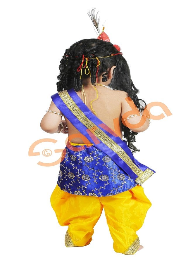Sarvda Brocade Shree Krishna Dress For Baby Boy & Radha Dress For Girls | Janamashtami Dress | Fancy Dress Costume With Accessories Dhoti, Dupatta, Mukut Flute Complete Set, Ethnic Wear - Image 2